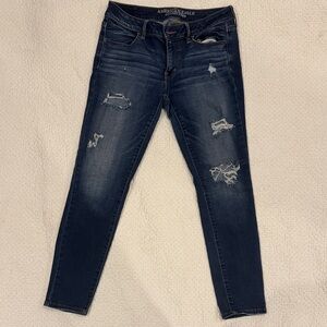 American Eagle Outfitters Women's Dark Blue Distressed Skinny Jeans